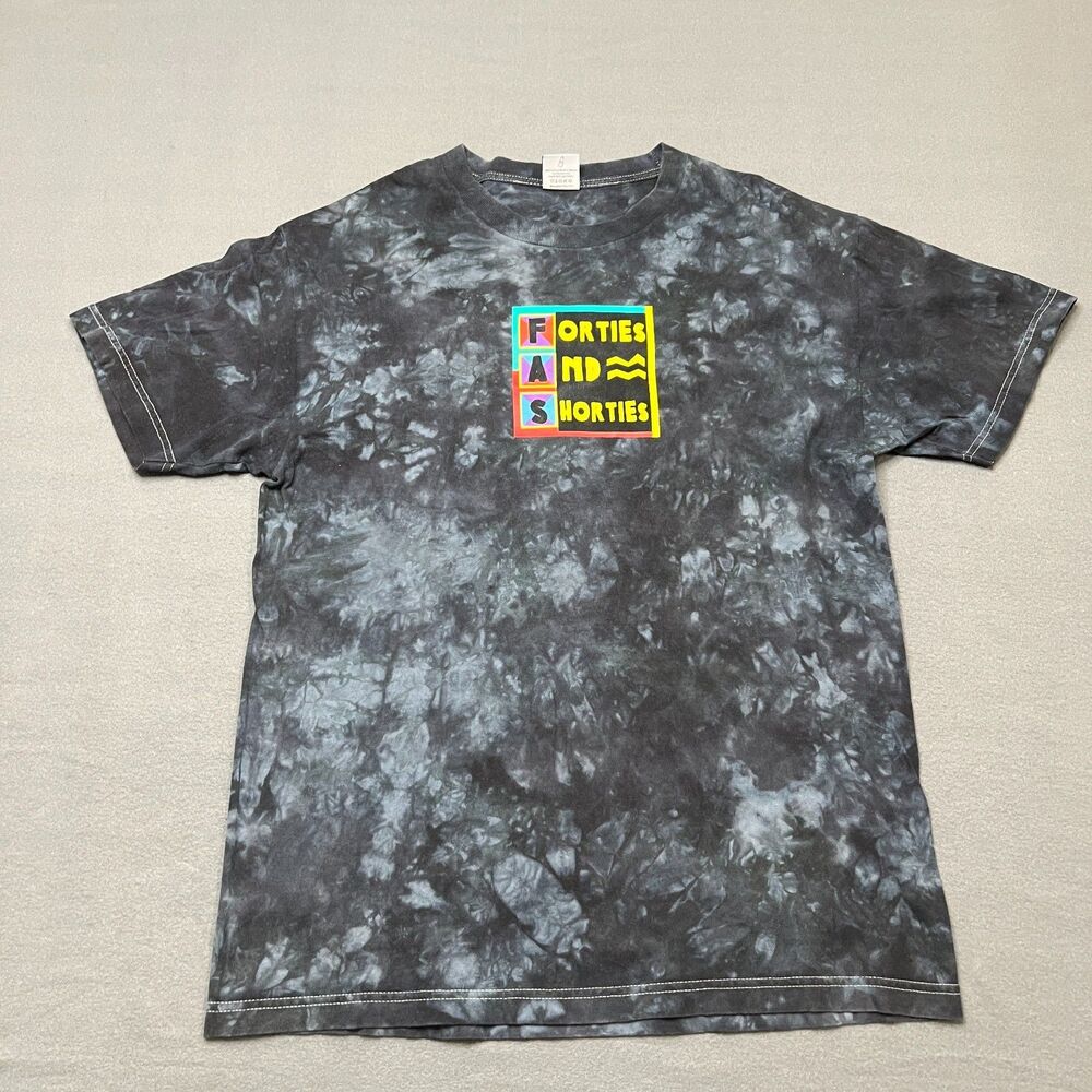 40s & Shorties T-Shirt Mens Medium Black Gray Tie Dye Graphic Print Short Sleeve